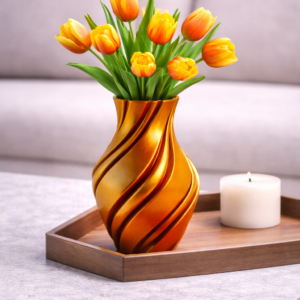 Large 8-Inch 3D Printed Groove Spiral Vase for Centerpieces & Statement Decor – Modern Sculptural Accent – Waterproof PLA